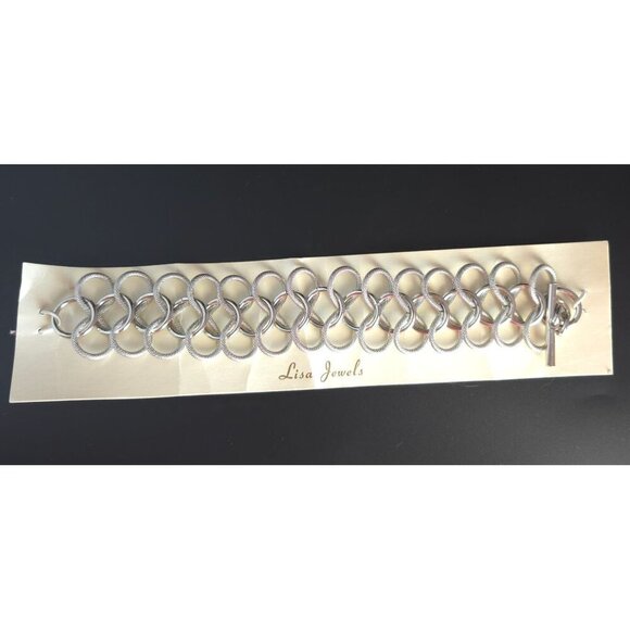 Vintage 80's Lisa Jewels Silver Chain Link Bracelet With Toggle Clasp - Picture 1 of 8